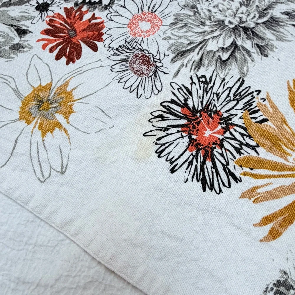 Rachel Zoe White Cotton Floral Table Runner Mustard Orange Grey 82 x 15 Inch